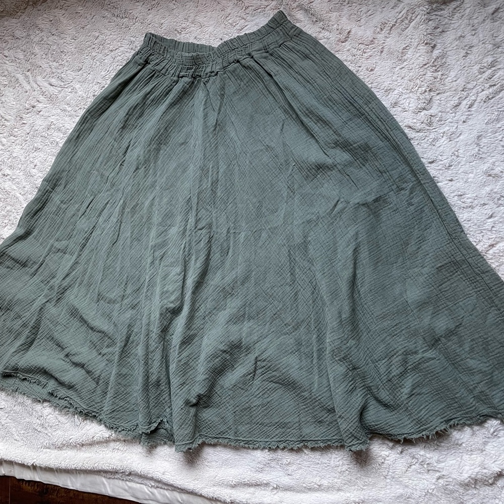A-Line Linen Skirt in Minty Olive Green